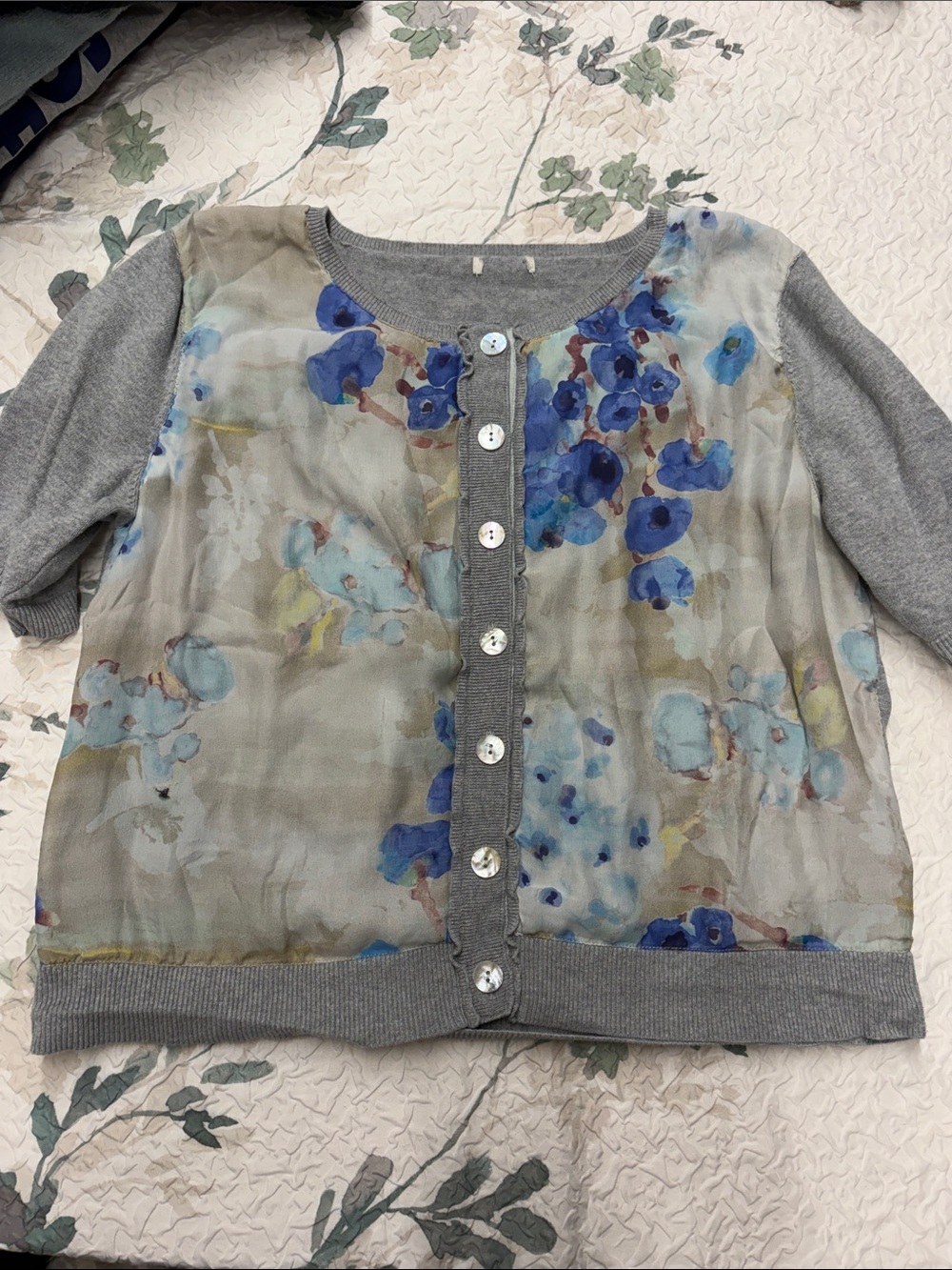 Floral Print Gray Cardigan Sweater